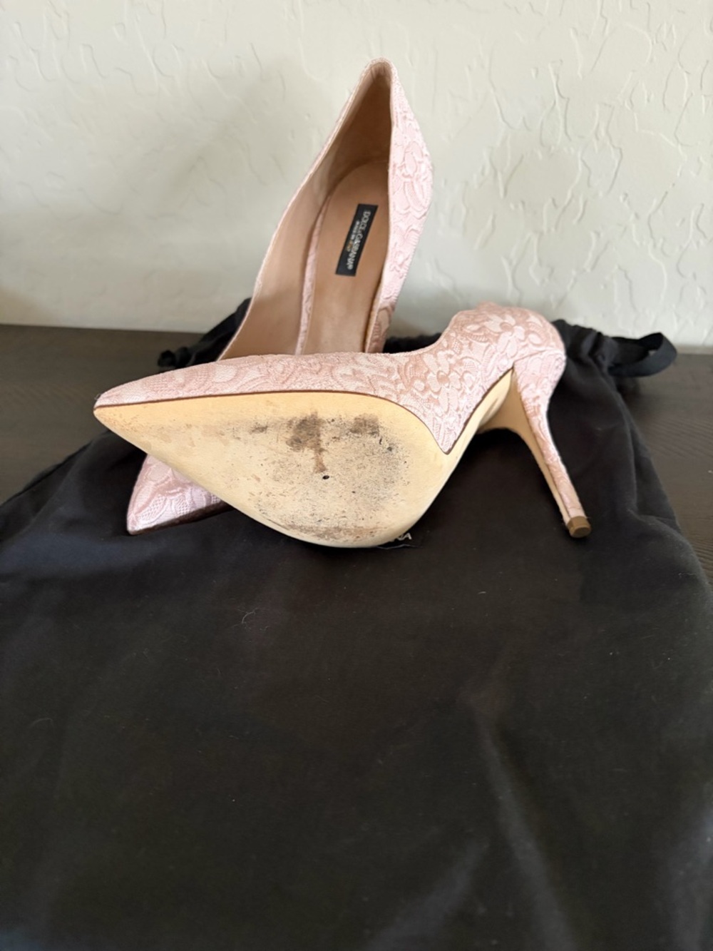 Dolce & Gabbana Blush Lace Pointed-Toe Stiletto Heels
